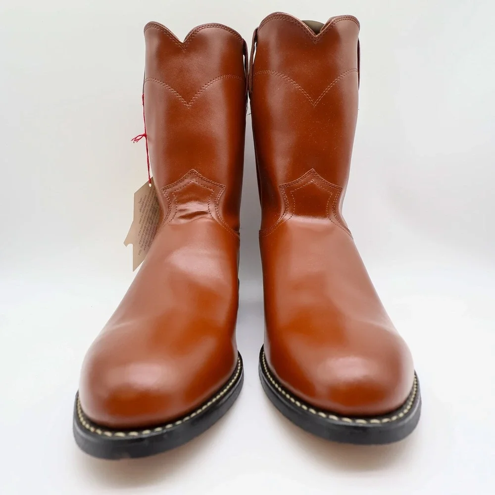Vintage Justin Boots Mens 11 E Tan Brown Kiddie Leather Diamond J Boots 3802M